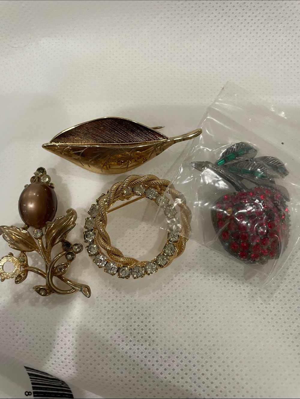 Gold-Tone Leaf and Crystal Brooch Set - Multi Pack